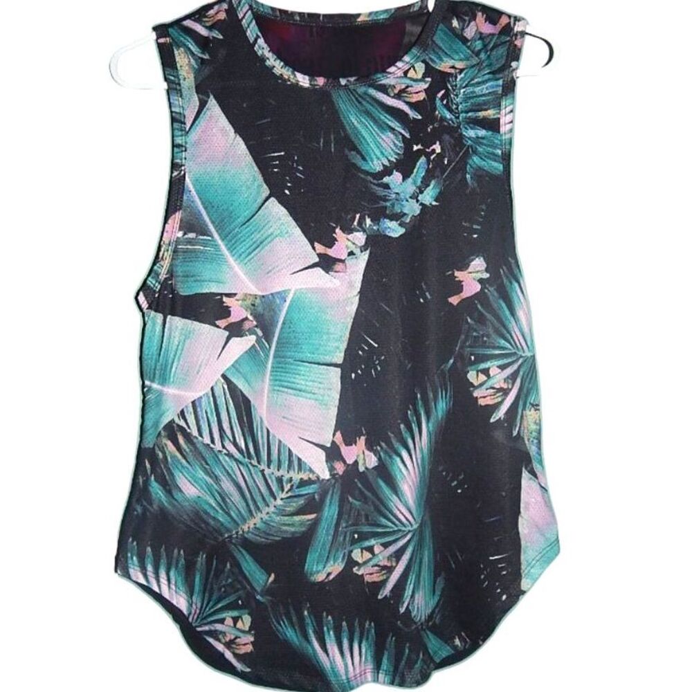 Fabletics Trisha women’s small black tropical palm mesh activewear tank